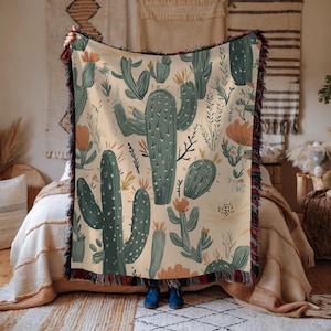 Desert Valley Gewebte Decke, Wüstenkaktus Wandteppich, Kaktus-Liebhaber Geschenk, Wüsten-Themen-Wurf-Decke, Baumwoll-Wurf, Agave-Pflanzenkunst