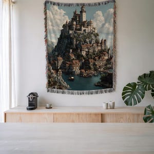Woven Medieval Castle Blanket: Gothic Fantasy Home Decor