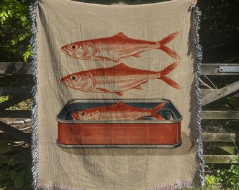 Geweven retro sardines deken, foodie plaid