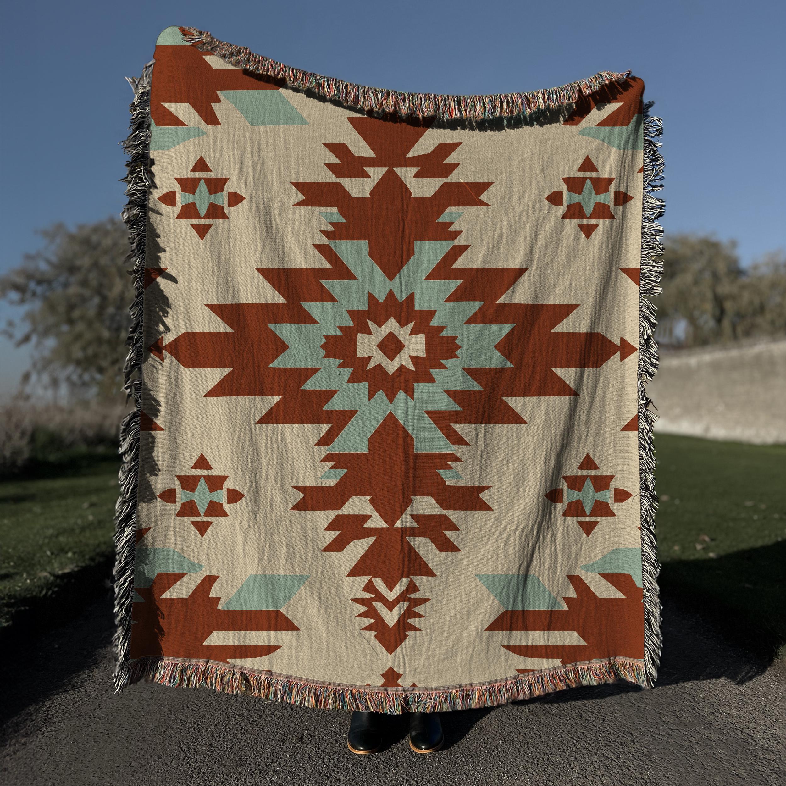 Couverture géométrique selle Navajo vintage rouge orange