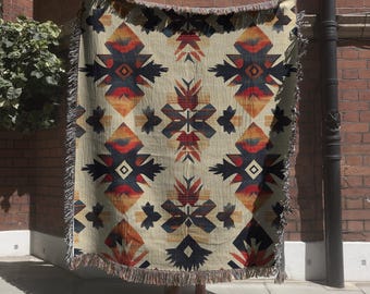 Gewebte Decke, Cherokee inspiriertes Native Design, Boho Wandteppich