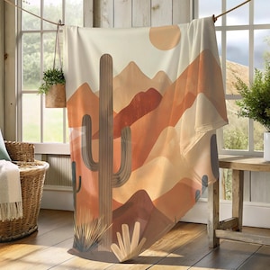 Retro Wüste Sonnenuntergang Decke, Kaktus-Dekor, südwestliches Haus, gemütliche Bettwäsche, Geschenk für Naturliebhaber, Cowboy-Wohnkultur, Ranchdekoration