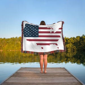 Continental American Flag Woven Blanket, USA Patriotic Throw, United States Flag Bedding, Home Decor Tapestry, Fourth of July Gift