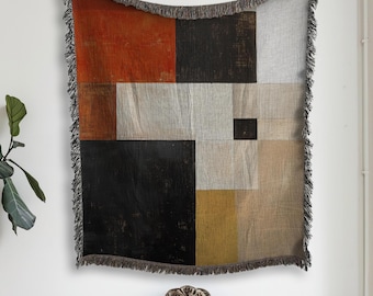 Mid-Century Modern Woven Throw Blanket - Abstract Art, Cotton Accent