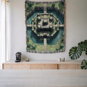 RPG Fortress Moat Woven Blanket, Dungeon Decor, Tabletop Gaming Gift, Geeky Home Decor, Fantasy Throw Blanket