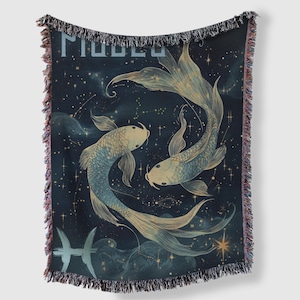 Woven Blanket, Pisces Horoscope Cottagecore Design, Coy Fish Pisces Constellation, Home Decor Tapestry, Gift for Pisces, Cozy blanket
