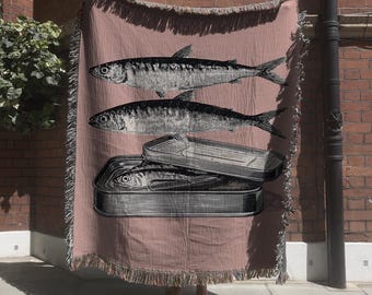Jeté tissé sardines rétro, décoration d'intérieur originale