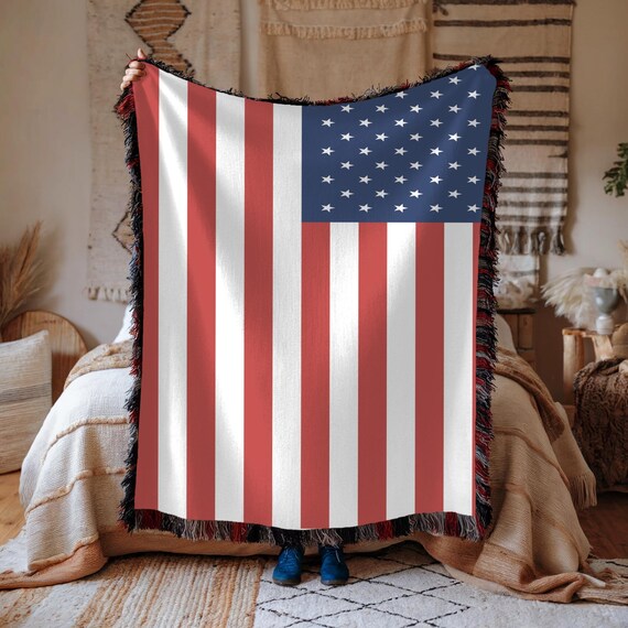 Patriotic American Flag Throw Blanket, USA Home Decor, Fourth of