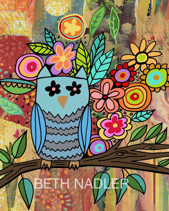 Items similar to Colorful Funky Owl Wall Art, Children's Room Art on Etsy