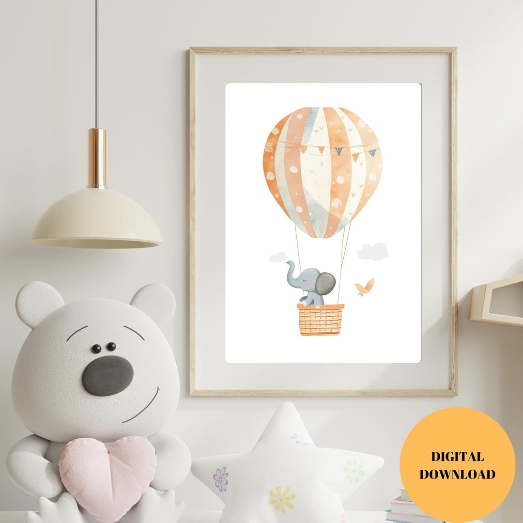 Elephant Hot Air Balloon Nursery Print, Baby Room Decor (digital ...