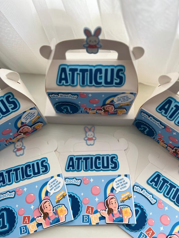 Rachel gable box/ party favors/ ms’s rachel/Cake Shaker Topper/ boy mss rachelbox custom treats/ Toppers/Party Favors/ Personalized stickers