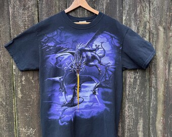 Rhinestone lightning dragon T-shirt Unisex shirt M-L reference measurement liquid blue up cycled