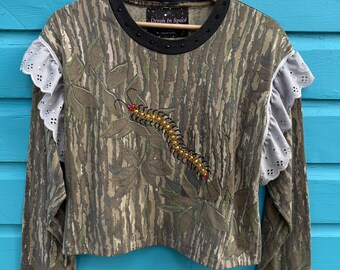 Rhinestone centipedes camo shirt unisex shirt M-L reference measurements