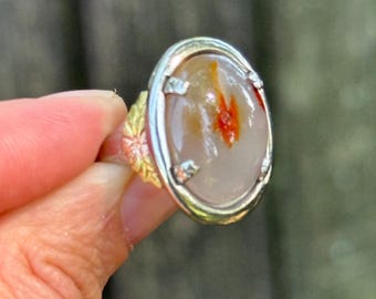 LSP Co. Sterling Silver Agate Ring w/ Tri Color Leaves Design Size 7-7.5
