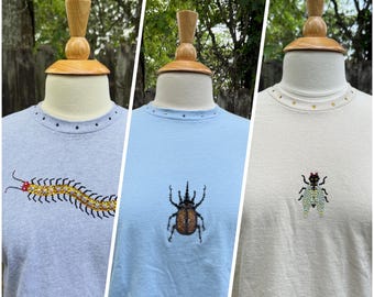 Basic bug rhinestone T-shirts pick your color. Made to order S M L reference measurements.
