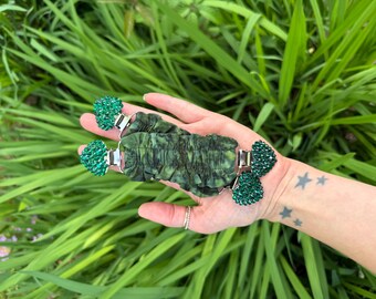 Green Rhinestone Heart Suspender clips.