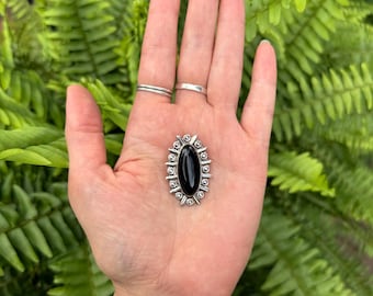 Sterling Silver 925 Black Onyx Pendant Modernist CTI Mexico