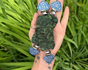 Blue Rhinestone Heart Suspender clips.