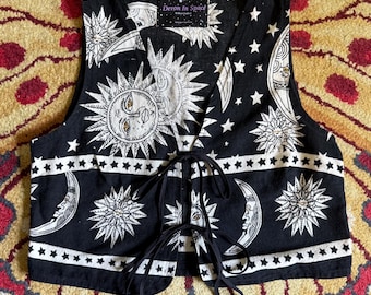 Handmade moon and sun vest unisex XS-S-M reference measurements