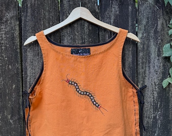 Handmade orange ties on side insect shirt Size Small reference measurements