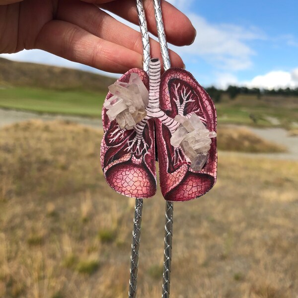 Lung crystal bolo tie original art drawing/diorama one of a kind with real crystals!