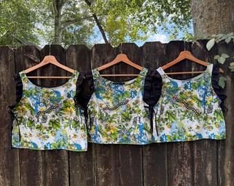 Handmade floral centipede ties on side shirt Size S M L reference measurements