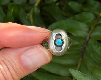 Navajo TurquoiseShadow Box Ring size 4-4-5