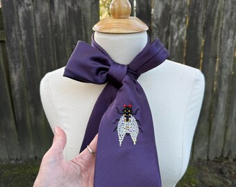 Purple Cicada Rhinestone Tie