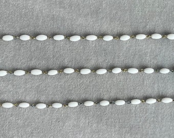 Japanese Vintage White Oval Lucite Bead Chain 1950s