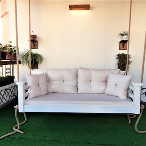 Porch Swing Bed, Wooden Swings, Family Swings for Garden, Balcony, Backyard, Patio, Porch Bench, Hanging Swing, Farmhouse Swing, Wooden Gift