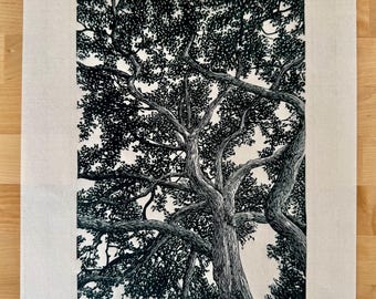 Laurelwood Drive, Oak Tree, Open Edition Original Linocut Print