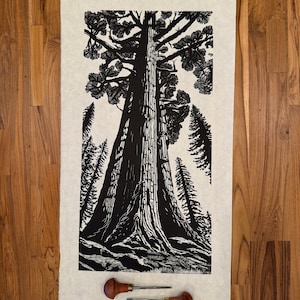 A Redwood Forest Giant, Linocut Tree Print image 2