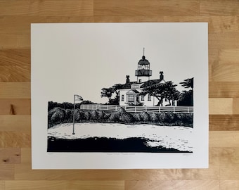Point Pinos, Pacific Grove, Limited Edition Linocut Print