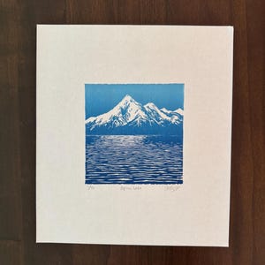 Alpensee, limitierte Auflage Linoldruck