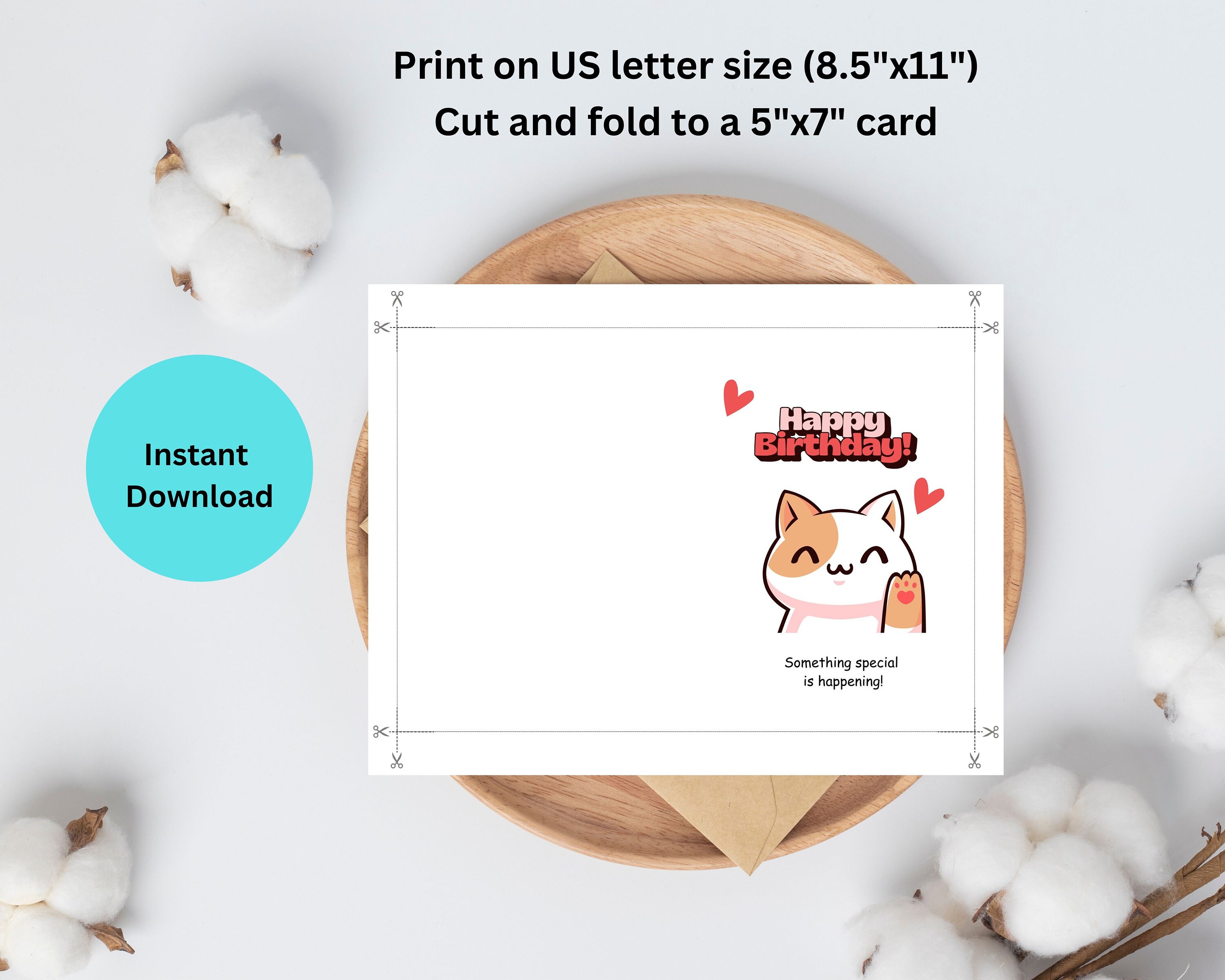 Printable Birthday Card, Cute Cat Birthday for Friend, Mom, Dad ...
