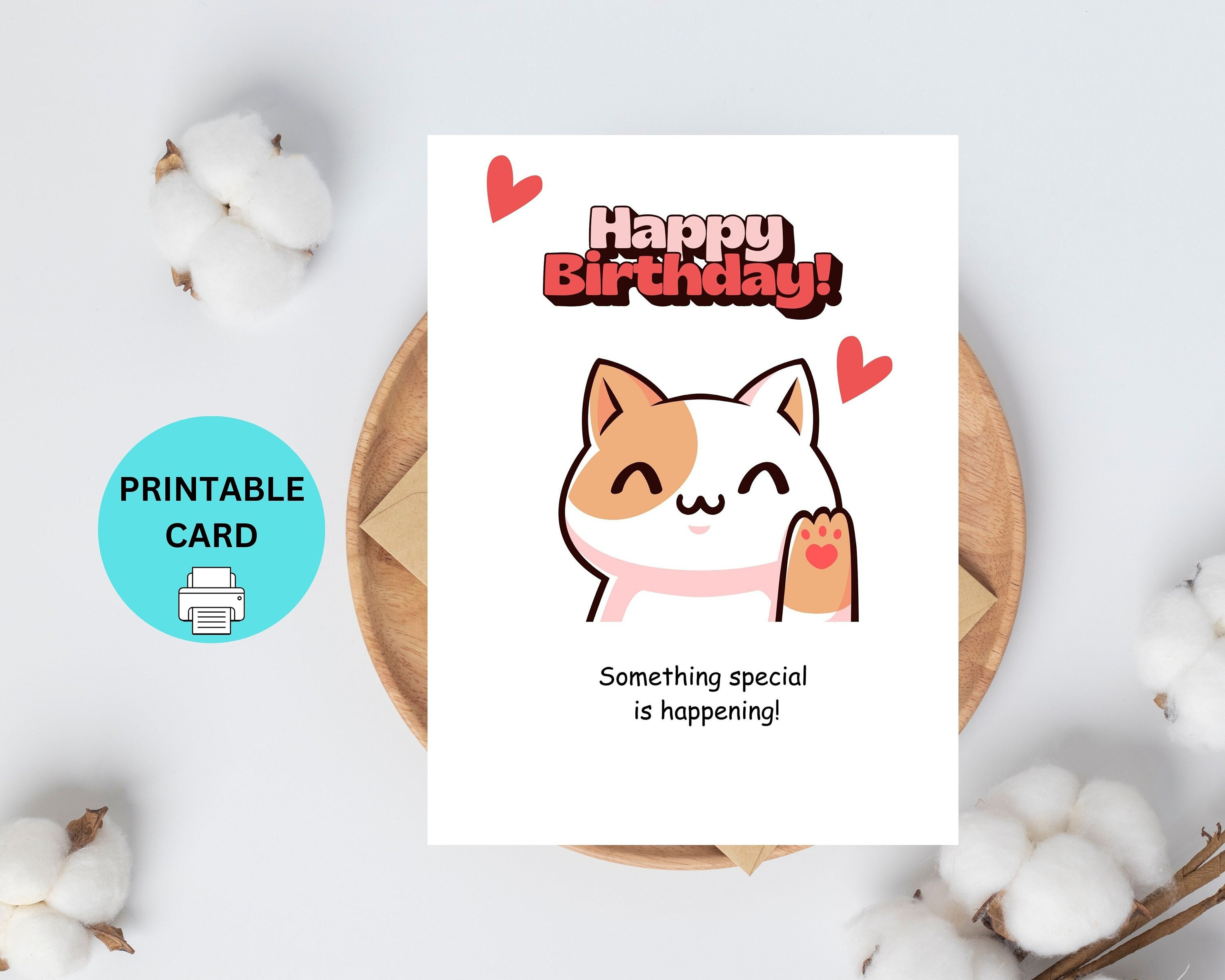 Printable Birthday Card, Cute Cat Birthday for Friend, Mom, Dad ...