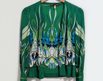 Vintage Rita Russo blouse open top shirt cardigan art nouveau floral flowers 100% silk made in Rome Italy