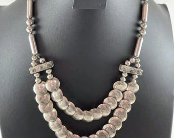 Vintage sterling silver Native American pillow disc bead concho turquoise necklace 925