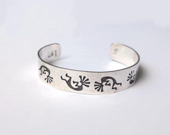 Vintage Navajo Chuck Lindsey Kokopelli Sterling Silver Bracelet Cuff Native American