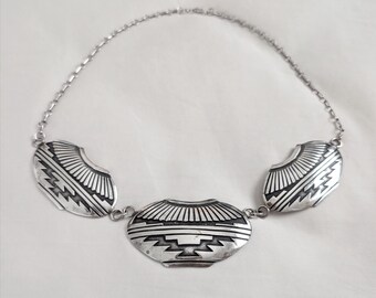 Vintage Native American Navajo Basket Sterling Silver Necklace 78 grams 925
