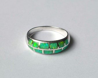 Vintage 950 silver green opal inlay ring Cardenas Taxco Mexico Size 10 Sterling silver
