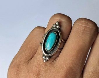 Vintage sterling silver ring Native American turquoise RB 74 1970s