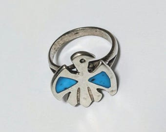 Vintage Sterling Silver Ring Turquoise Native American Navajo Phoenix bird 925 80s
