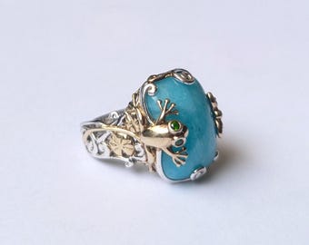 Michael Valitutti sterling silver ring amazonite  frog butterfly swirls scroll 925 NH Size 8