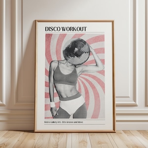 Impresión de arte de entrenamiento disco, cartel de arte de pared digital, decoración de fitness retro, arte de ritmo imprimible de los años 80 para gimnasio y estudio en casa, arte disco único