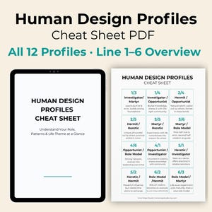Human Design All 12 Profiles Cheat Sheet Line 1-6 Printable Chart (PDF, Instant Download)
