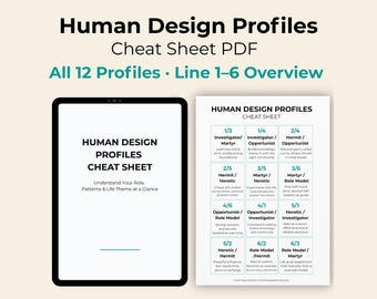 Hoja de referencia de los 12 perfiles de Diseño Humano, líneas 1-6, gráfico imprimible (PDF, descarga instantánea)