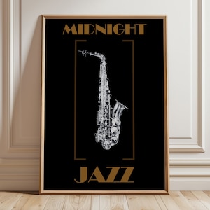 Jazz Poster Midnight Jazz Wall Art Retro Music Decor Jazz Music Poster Musical Instrument Wall Art Saxophone Print Retro Jazz Digital Print