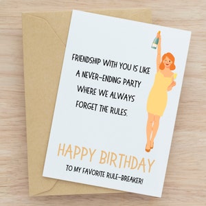 Cartão de aniversário engraçado para melhor amiga, cartão para quebrar regras, cartão de aniversário para ela para imprimir, cartão de amizade peculiar, cartão de felicitações exclusivo, digital