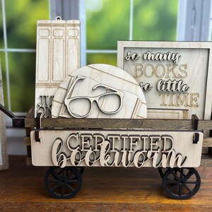 bookish sign painting kit, book lover gift for women, DIY paint party kit, unfinished wood bookshelf decor, book club craft kits for adults DIY Kit with Wagon